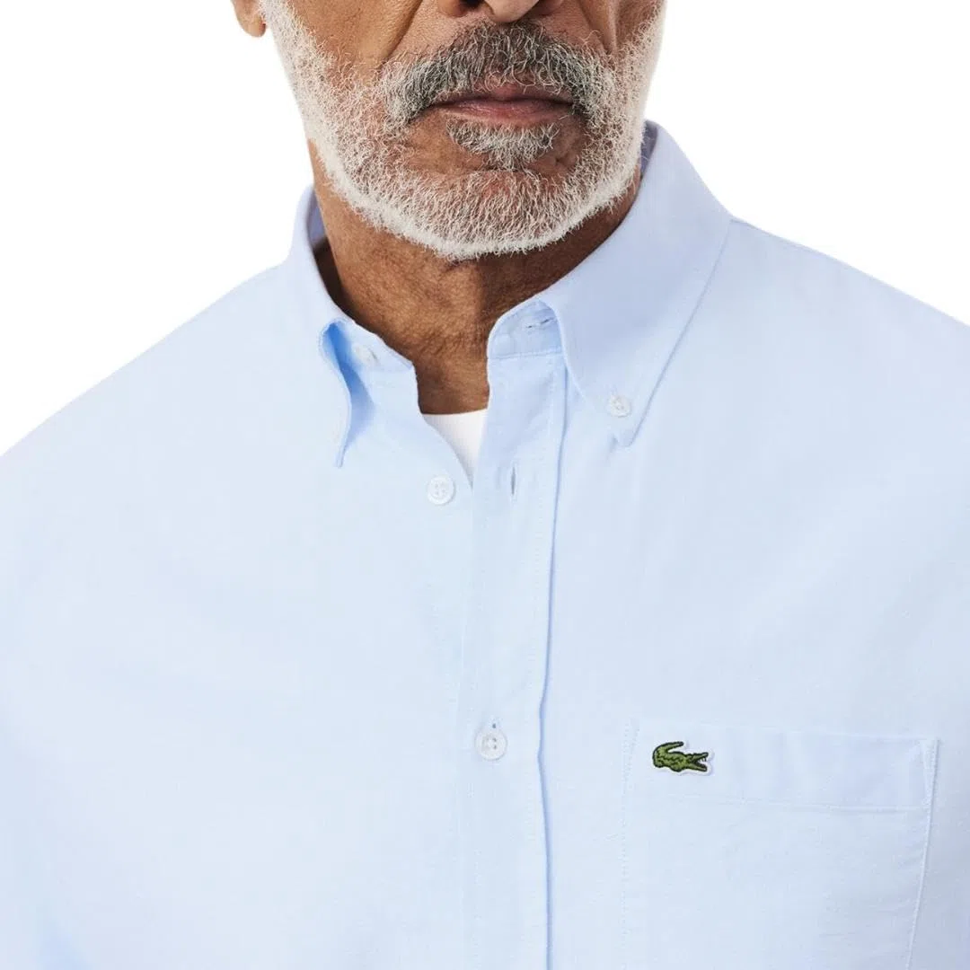 Lacoste Camisa Oxford de Manga Larga con Botones Y Ajuste Regular Camisa Hombre