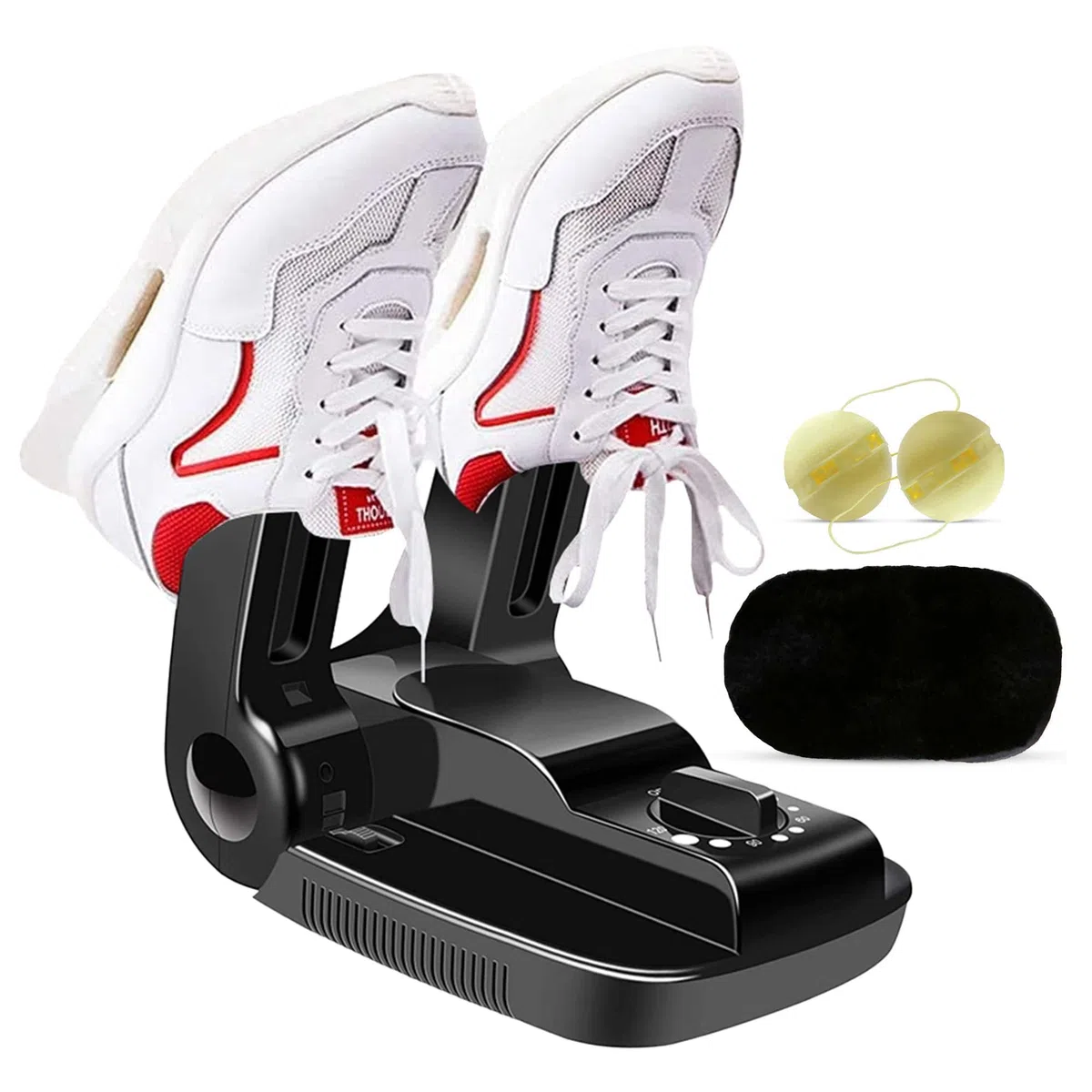 Fleau Secador de zapatos inteligente Función de secado/ozono - Ambientador de zapatos - Eliminador de olores - Incl. Bolas perfumadas y cepillo para zapatos (Secador de zapatos con temporizador)