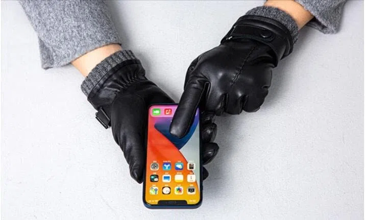 Guantes térmicos para Invierno Guantes de Cuero for Hombre Pantalla táctil Forro Polar Piel Oveja Invierno Negro Varios tamaños