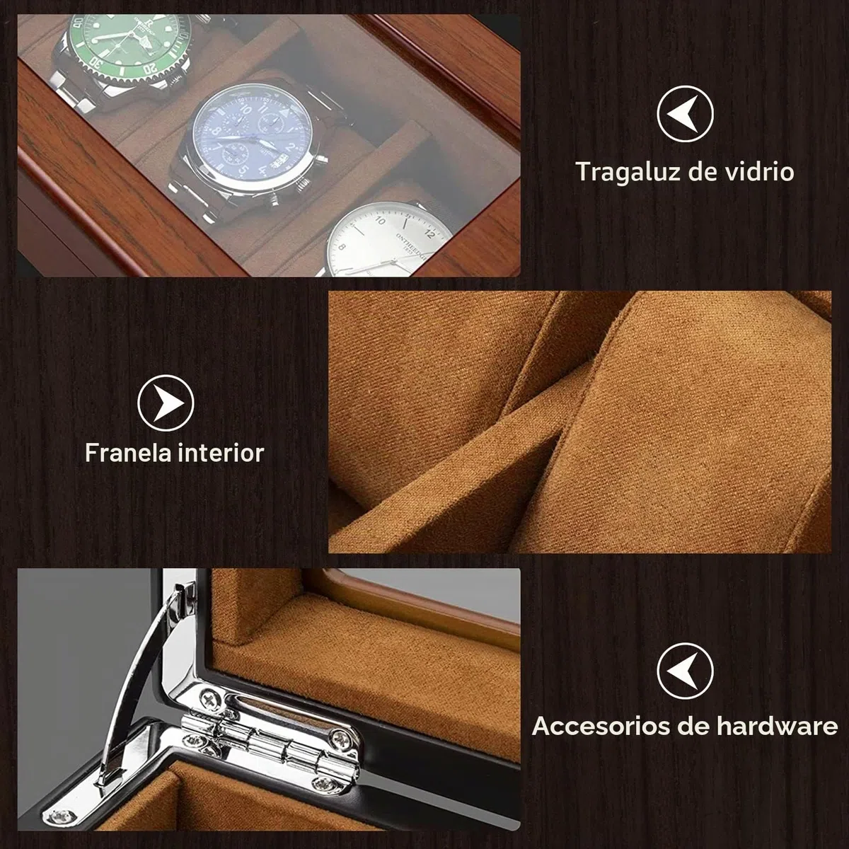 Caja de Relojes con 5 Compartimentos, Madera Estuche Relojes Hombre | Organizadora de Reloj con Tapa de Cristal y Cerradura, Cojín Extraíble, Porta Relojes Idea de Regalo Hombres/Niñas/Festival