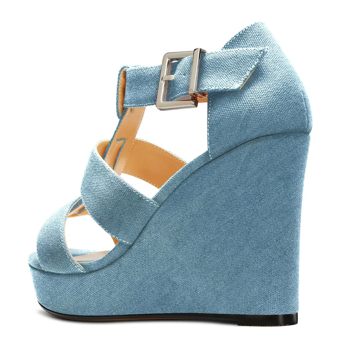 Saekcted Mujer Alto High cuña esparto Plataforma Heel Abierta Punta Sandalias Correa Tobillo Fiesta Denim Verano 10 CM Heels