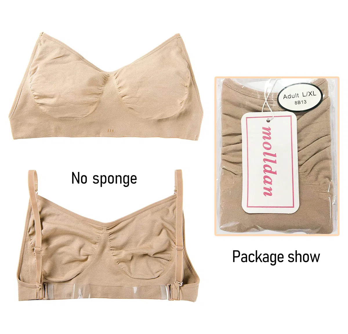 MOLLDAN Brasier profesional de ballet para mujeres y niñas, sin costuras, con correas transparentes ajustables, sin esponja