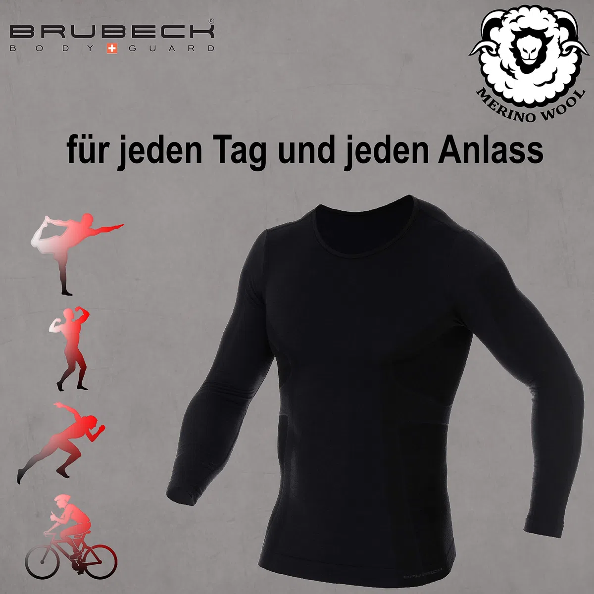 BRUBECK LS11600 - Camiseta de Manga Larga para Hombre, Transpirable, térmica, Deportes de Invierno, Exterior, Camiseta Interior Funcional, 41% Lana de Merino