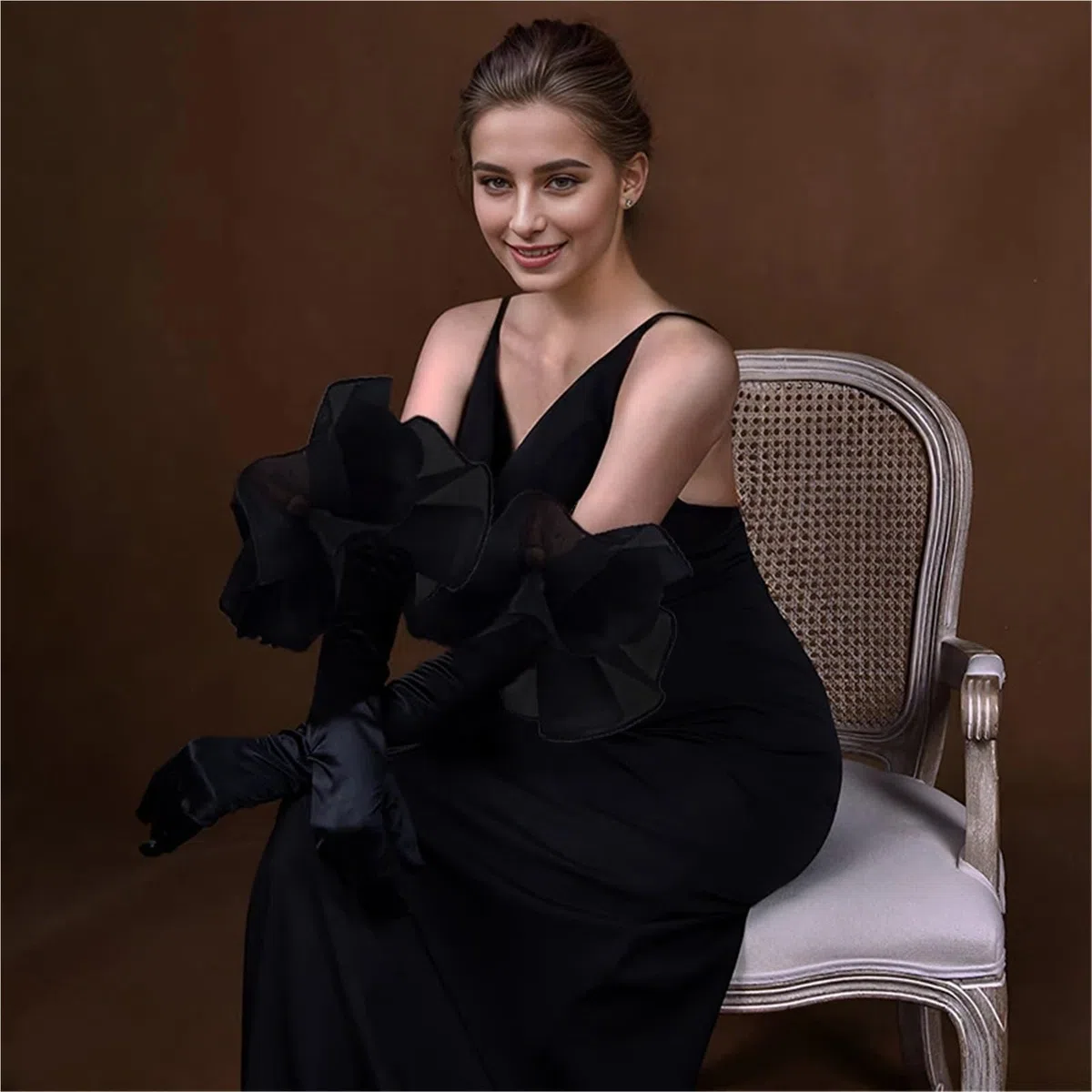 Guantes largos de terciopelo con volantes, color liso, manga mano for mujer, vestido novia, accesorio fotográfico, ropa, guante Para Cena Fiesta