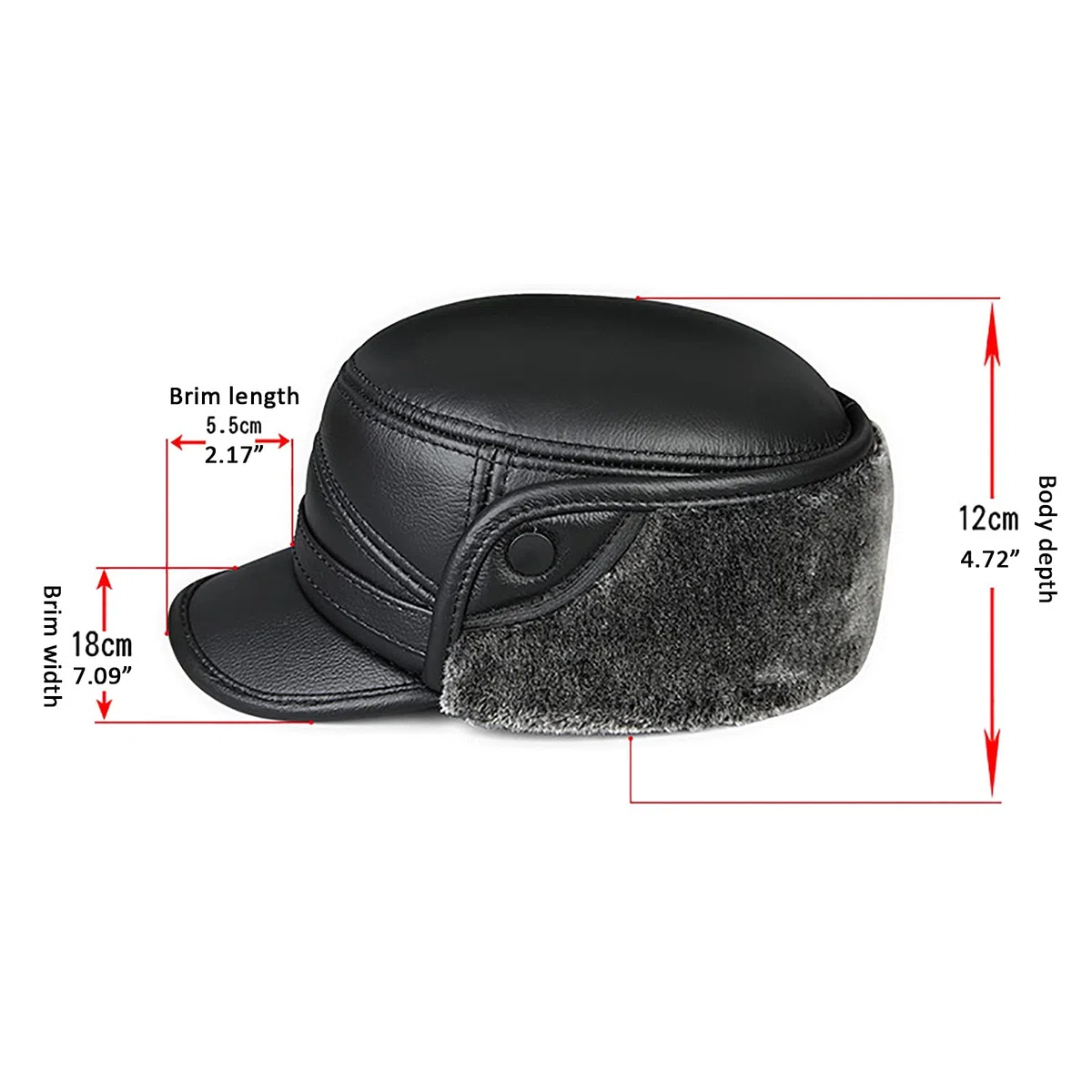 Sombreros de invierno, sombrero bombardero Trooper de cuero para hombre Trapper Hat Faux Fur Bomber Cap con orejeras Invierno para ancianos