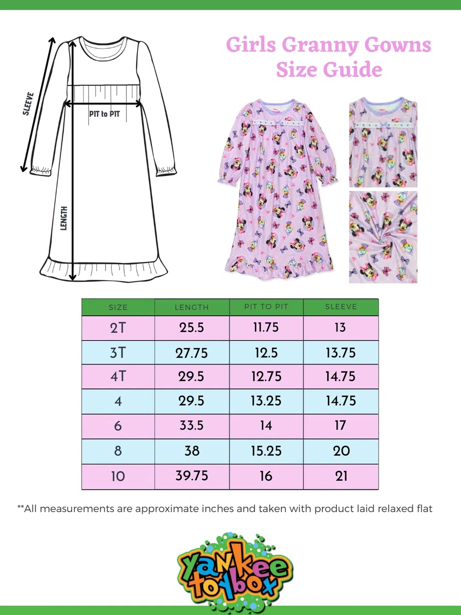 Disney Minnie Mouse Toddler Girls Granny Gown Nightgown (3T, Purple)