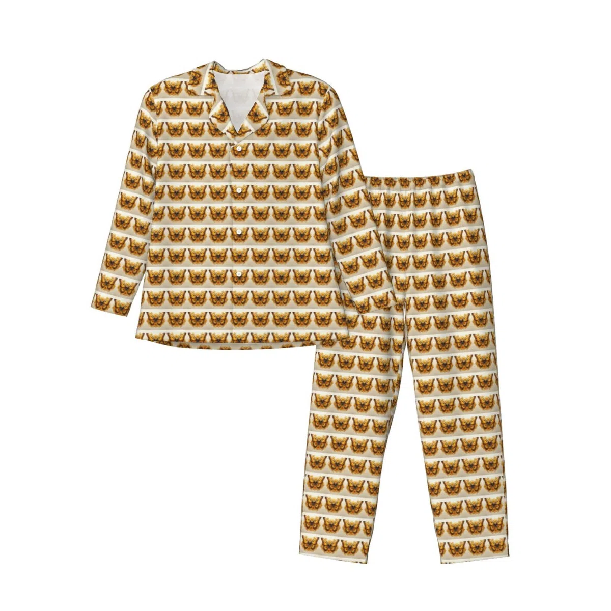 Conjunto de pijama de manga larga para hombre con estampado de girasoles y mariposas, de dos piezas, transpirable, ropa de dormir para el hogar