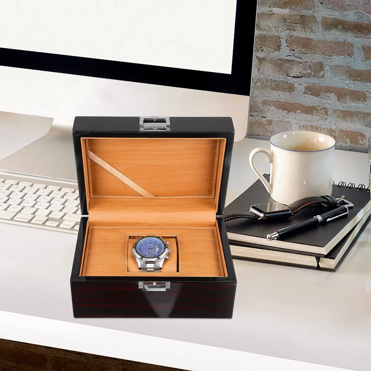 ibasenice Caja de Joyas de Madera Lacada Negra para Reloj Elegante