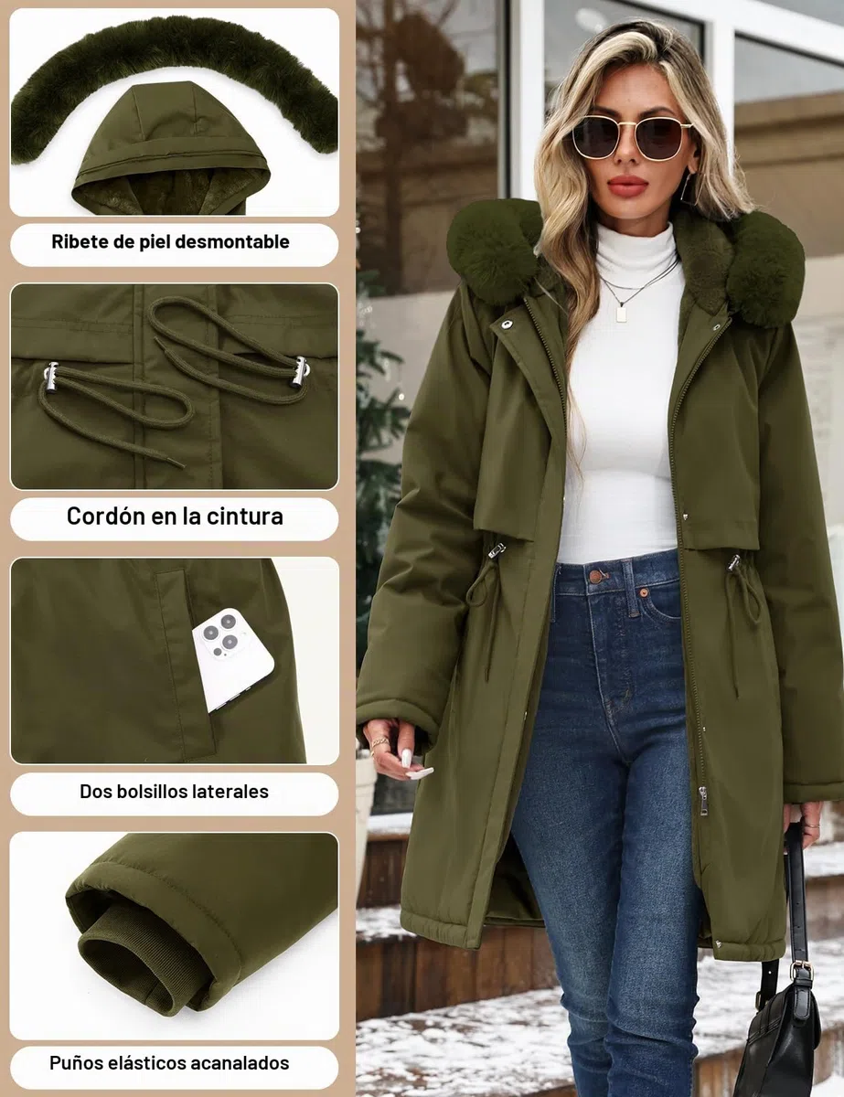 Abrigo Mujer Invierno Chaqueta Largo Parka Gruesa Cálido Chaqueta Polar con Capucha Elegante Abrigos Plumifero Prueba de Viento Chaquetas para Uso Diario y al Aire Libre