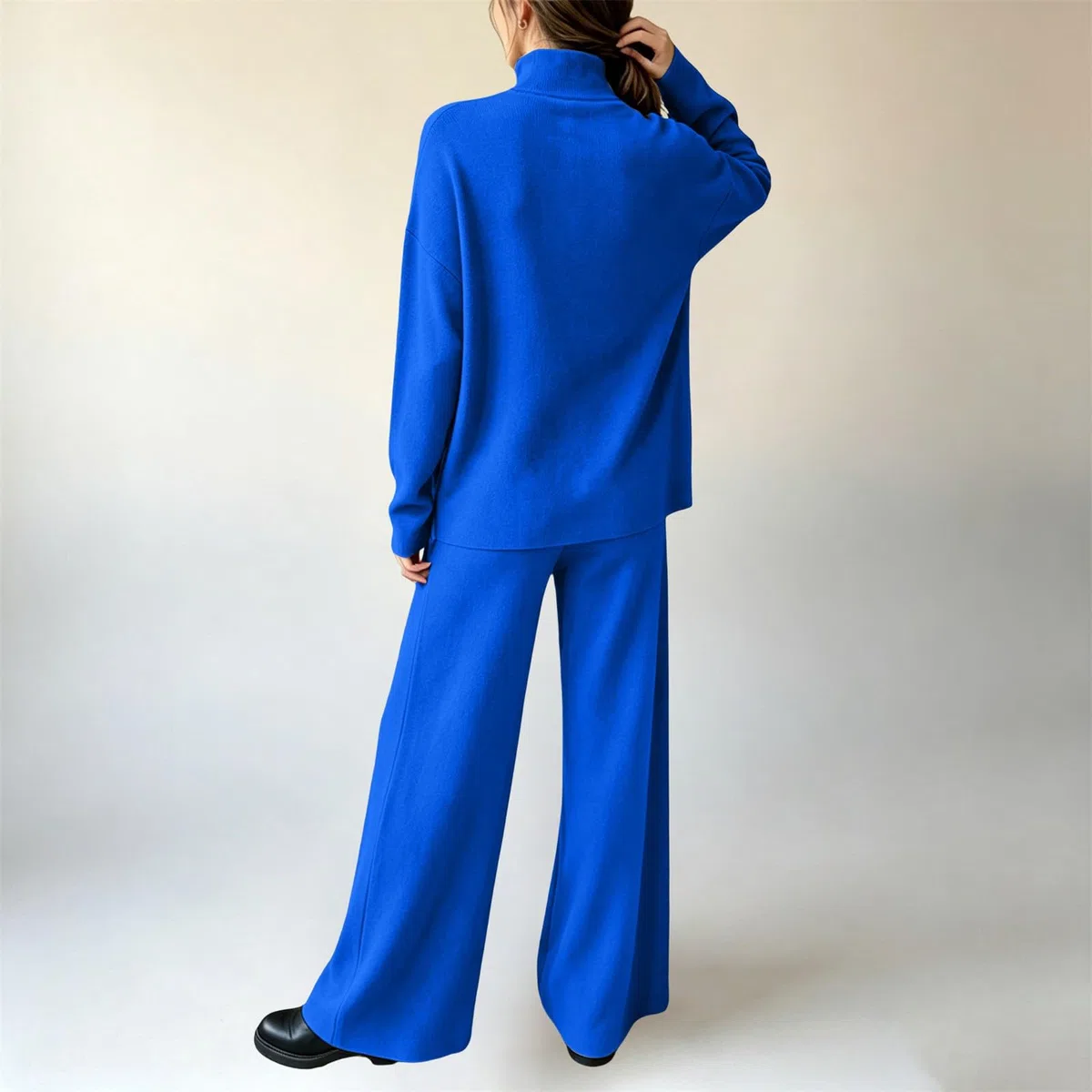 Conjunto de punto para mujer de dos piezas, elegante, 2 piezas, pantalones