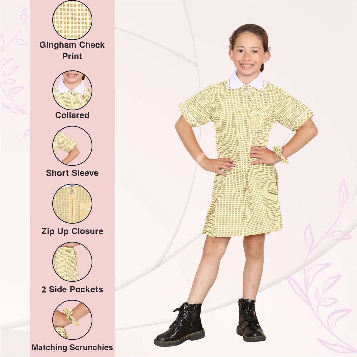 Vestido escolar a cuadros para niñas, paquete de 2 unidades, manga corta, con cremallera, plisado, uniforme escolar, vestido de verano a cuadros con bolsillos y pelo enrollado, edades de 3