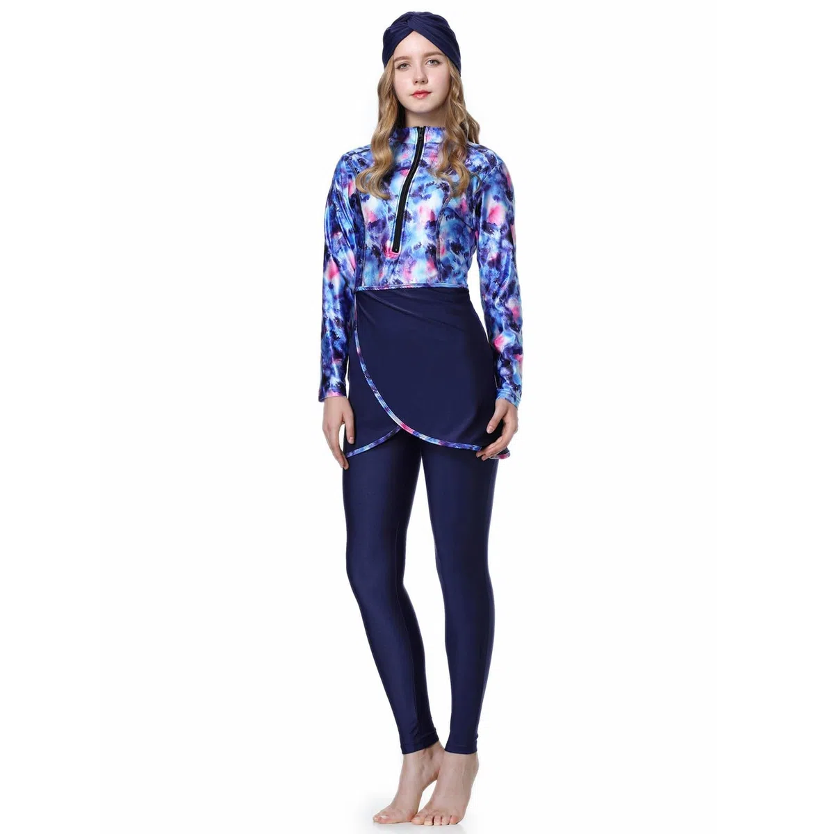 Generisch Conjunto de traje de baño para mujer, camiseta de manga larga y pantalón con gorro de natación de cobertura completa, ropa de playa para nadar al aire libre, surf, buceo, actividades de