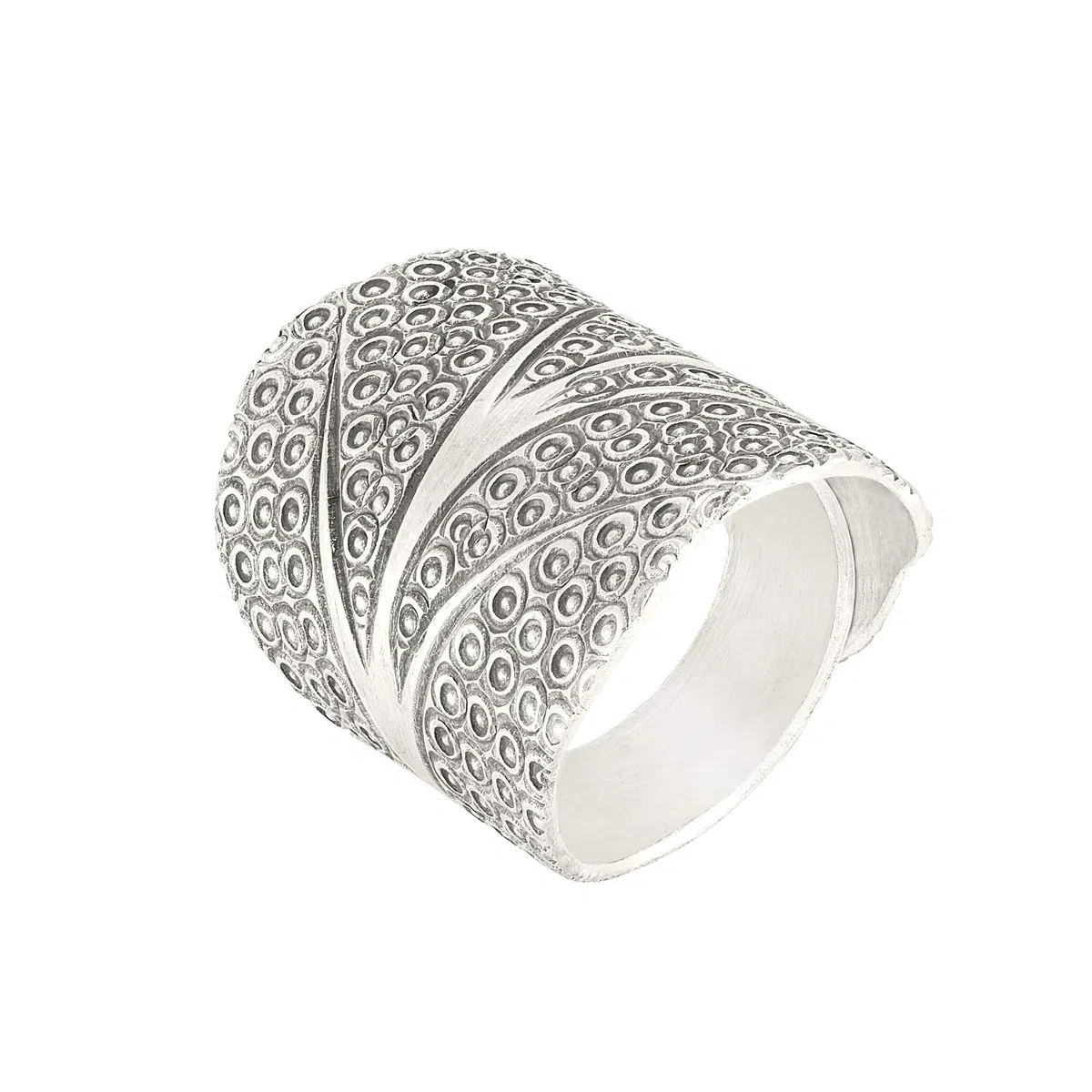 81stgeneration Hill Tribe Anillo de Plata con Forma de Árbol | Anillo Ancho Ajustable con Patrón de Círculo Grabado | Joyas Únicas Inspiradas en la Naturaleza para Mujer | Anillos de Hojas Bohemios