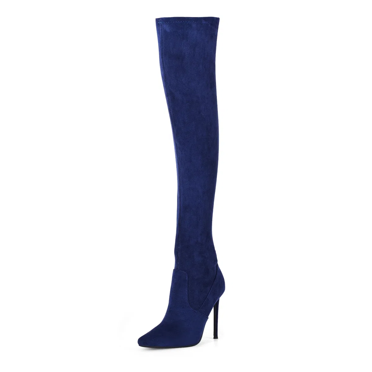 GENSHUO Botas altas hasta el muslo para mujer con tacón de 11 cm de alto, piel de ante sintética, punta sexy, botas largas con tacón de aguja