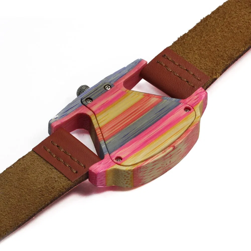 Relojes de madera para mujer y mujer, diseño de triángulo, reloj de madera, ligero, hecho a mano, de madera, reloj de pulsera de cuarzo para hombres y mujeres, reloj de pulsera, colorful bamboo