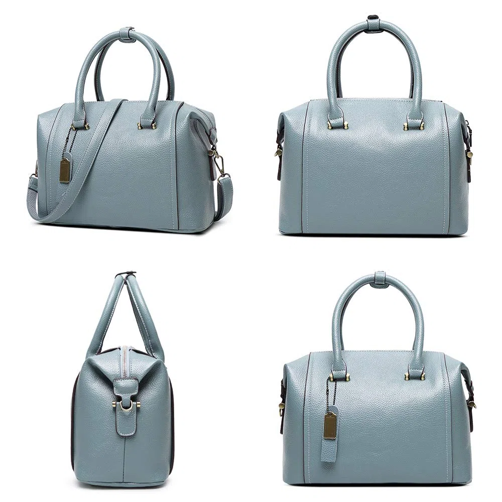 Bolso de Mano con Bandolera para Mujer en Cuero PU Boston Bolso Hombro Vintage Bolso Gris