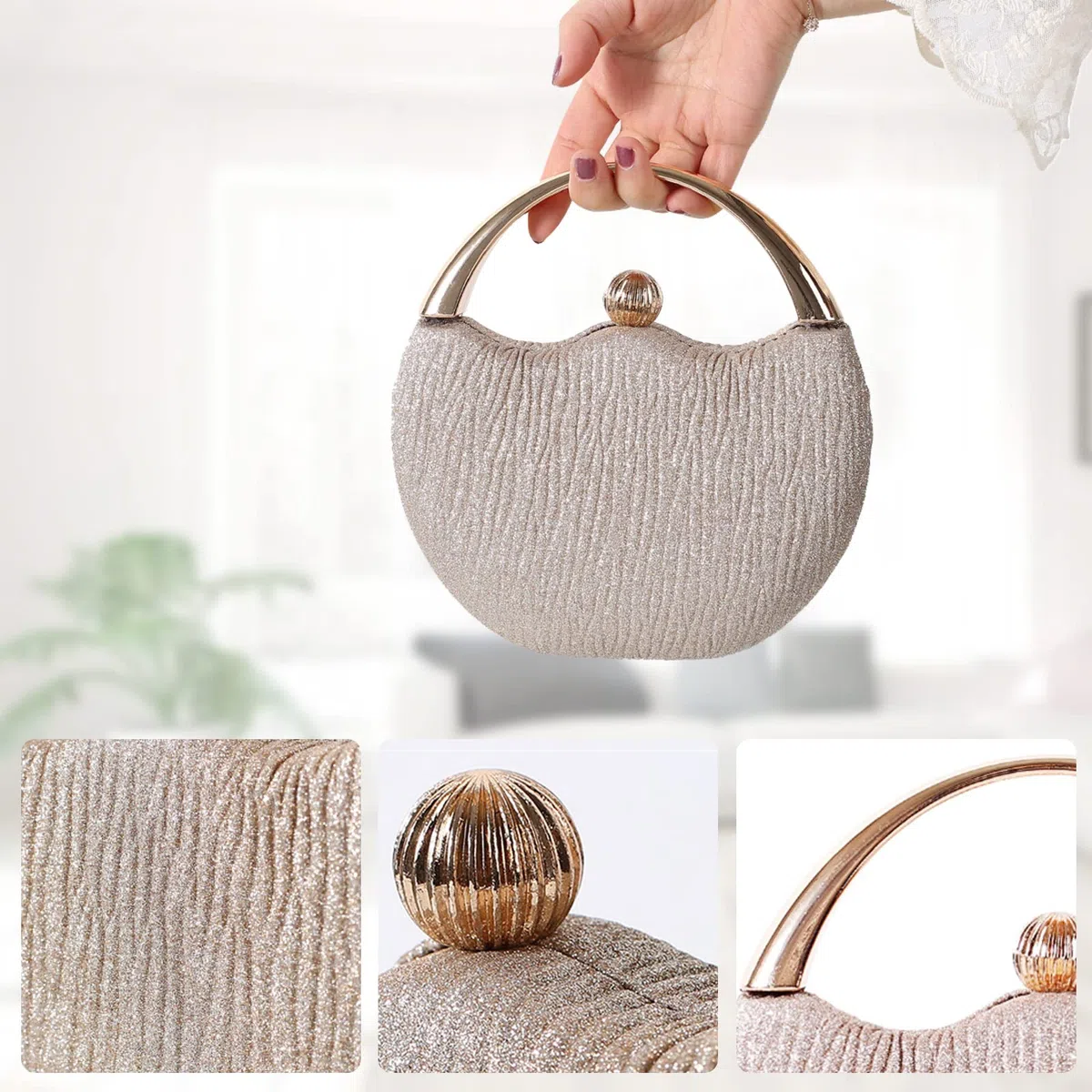 Bolso de Fiesta para Mujer Bolsa de Noche Bolsa de Cadena Brillante Bling Bolso de Mano Bolso Bandolera Elegante Bolso de Hombro para Fiesta de Graduación Boda Banquete Dorado