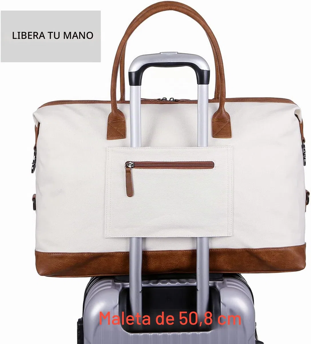 BAOSHA Bolsa de Lona para Mujer, Bolsa de Viaje Grande con Neceser HB-14, Beige/Blanco