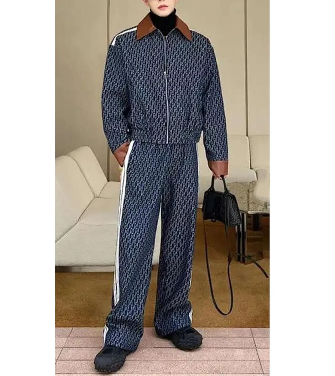 Conjunto de chaqueta vaquera estampada y jeans rectos para hombre, atuendo casual para primavera y otoño, estilo callejero