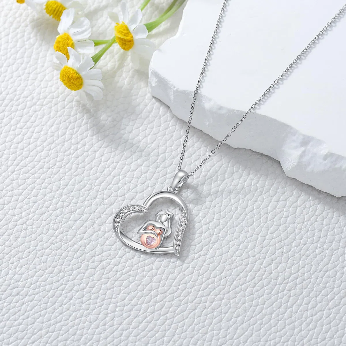Colgante de plata de ley 925 para mujer con colgante de embarazo para futura mamá, el mejor collar para futura mamá, con piedra natal, joyería de Acción de Gracias para madre