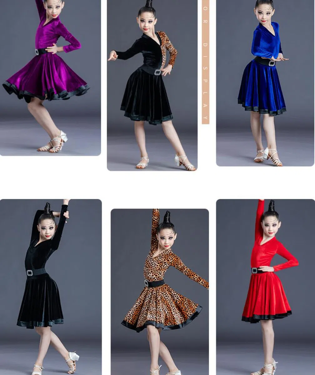 OTMYIGO Vestido de baile latino para niñas, de terciopelo, para bailar, rumba, samba, disfraz de baile latino, vestidos de fiesta
