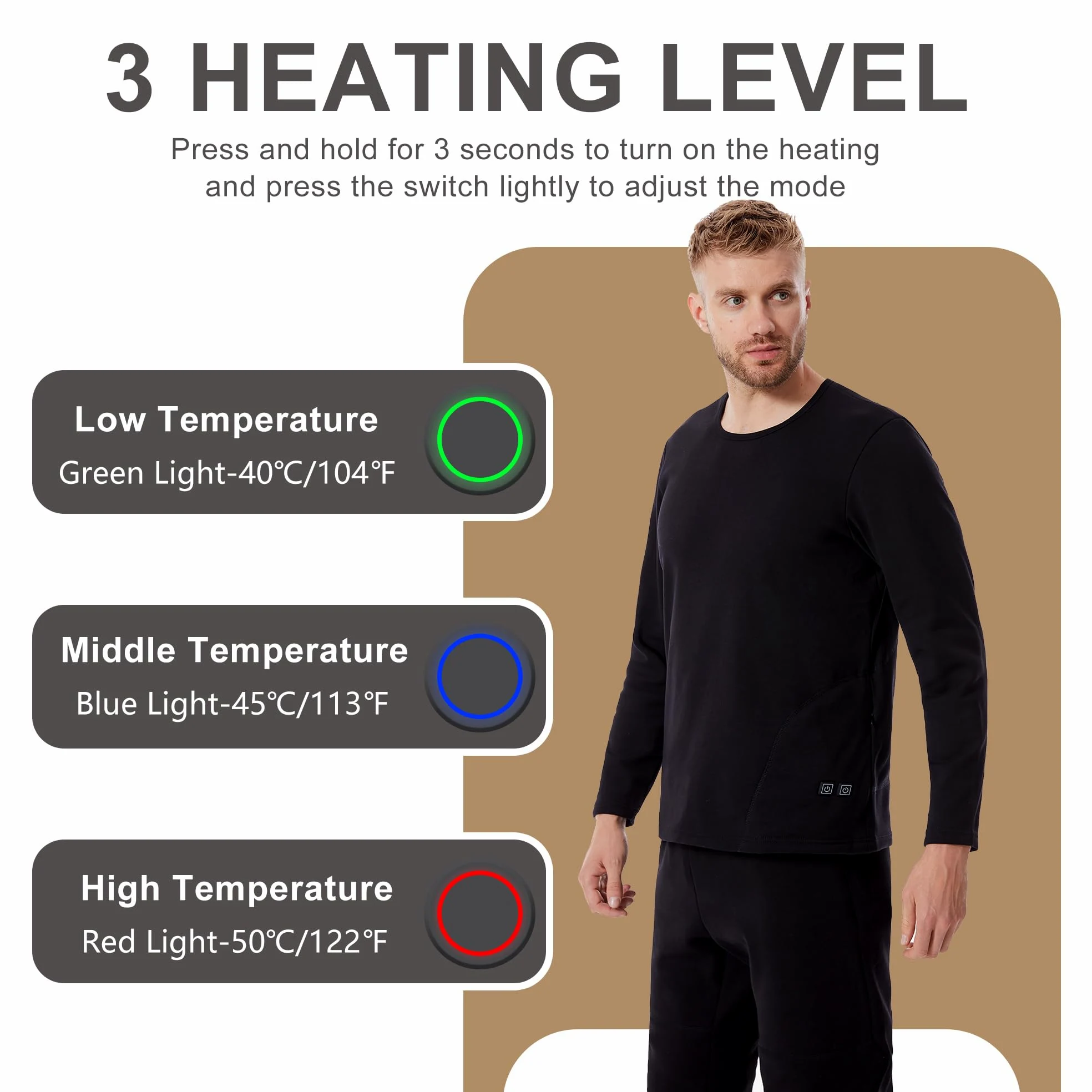 Ropa Interior térmica eléctrica para Hombre, Camiseta y pantalón térmicos de Invierno con 3 Niveles de Calor para Esquiar y Acampar.