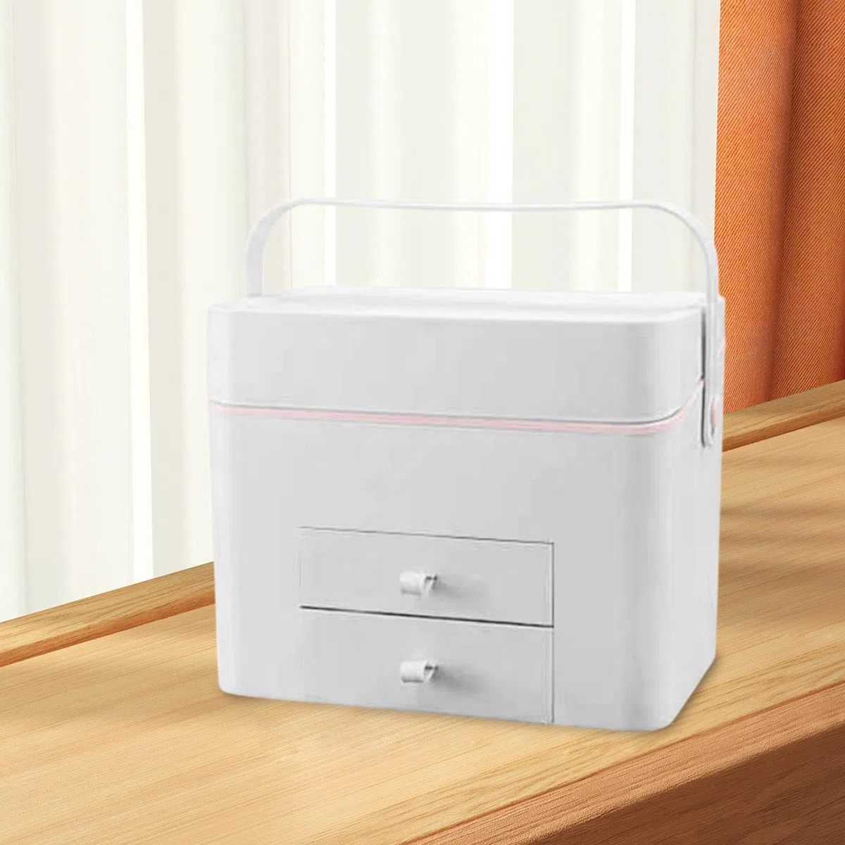 Estuche de Maquillaje con Espejo Iluminado Organizador de Cosméticos Maletín de Viaje para Maquillaje Caja de Belleza con Compartimentos Material Resi, Blanco