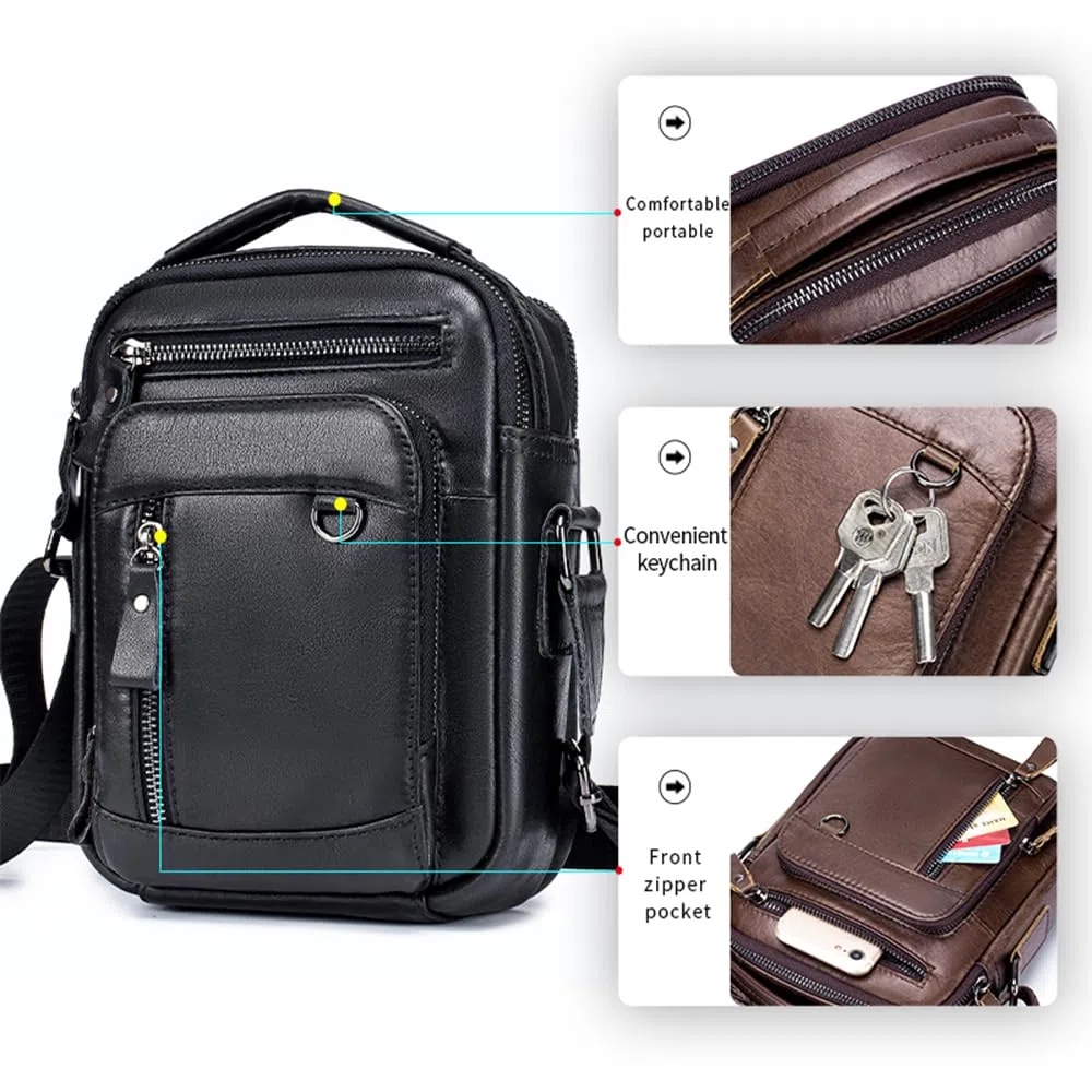 pundarika Bolso de hombro pequeño de cuero genuino para hombre, bolsas de hombre para hombre, bolso cruzado, bolsa de mensajero, correa de hombro ajustable.