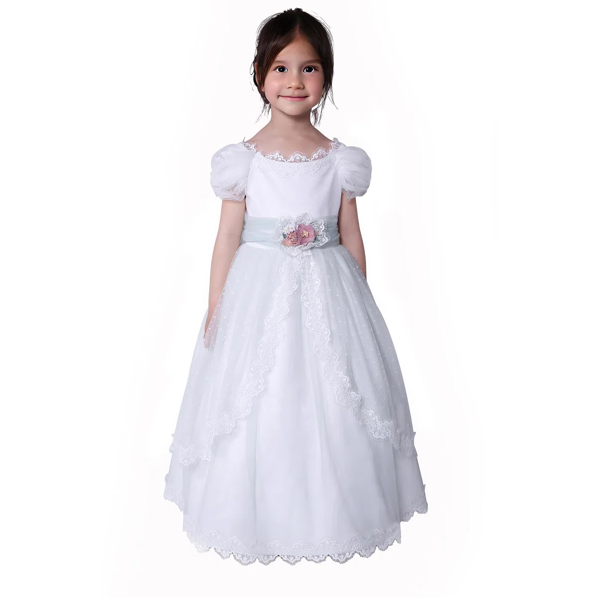 Niñas Primera Comunión Vestidos de Novia Juniors Niña Elegante Largo Blanco Ropa Tamaño 4 5 6 7 8 9 10 12 14