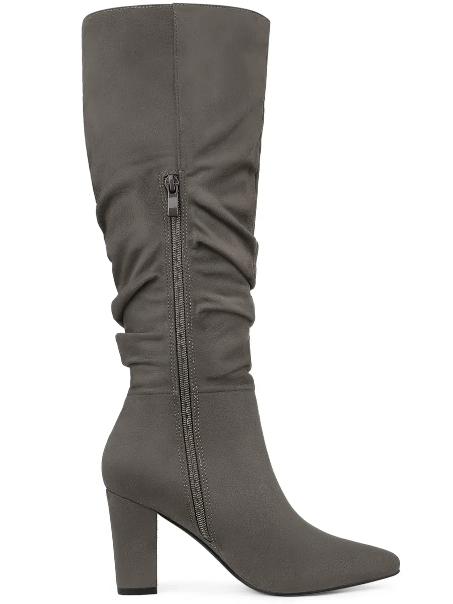 Allegra K Women's Slouch Pointed Toe Chunky Heel Knee High Boots