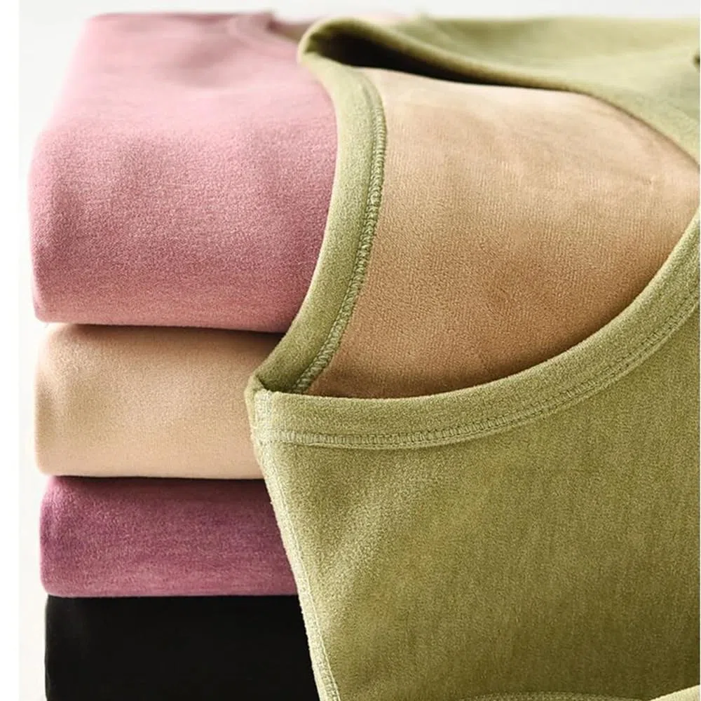 OFFSUM Ropa Interior Térmica Mujer - Ropa De Invierno para Mujer, Tops, Pantalones Cálidos, Terciopelo Grueso, Cuello Redondo, Ropa Interior Térmica, Lencería Informal, Ropa De Descanso