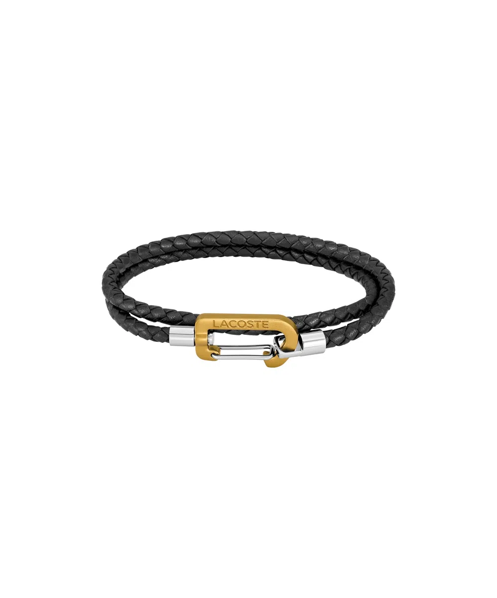 Lacoste Pulseras de Cuero de Doble Vuelta para Hombre Colección MATT con Cierre de Mosquetón de Color – Disponibles en Marrón, Azul Marino o Negro