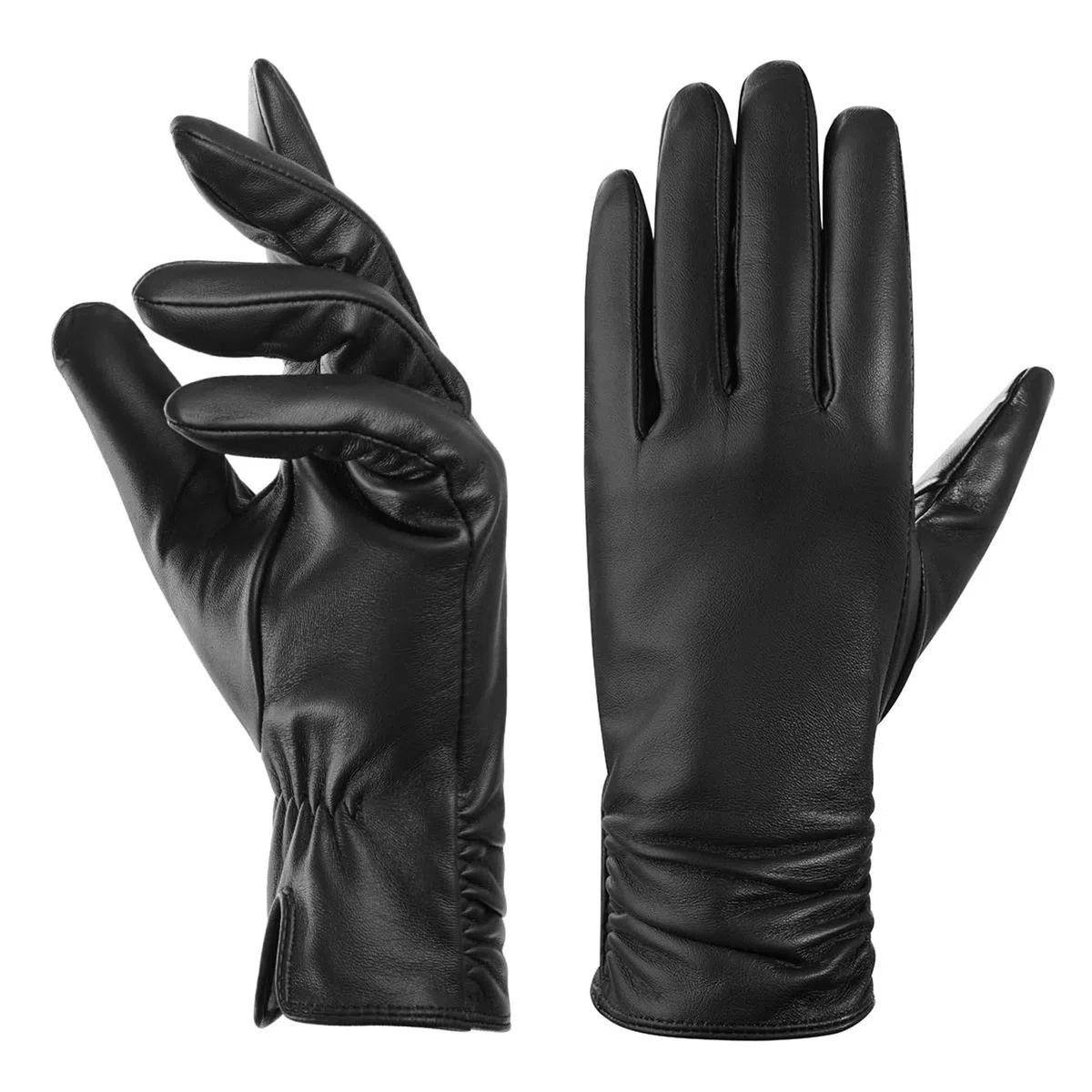 Guantes de piel de oveja auténtica para mujer, para pantalla táctil, cálidos, con forro térmico, para conducir