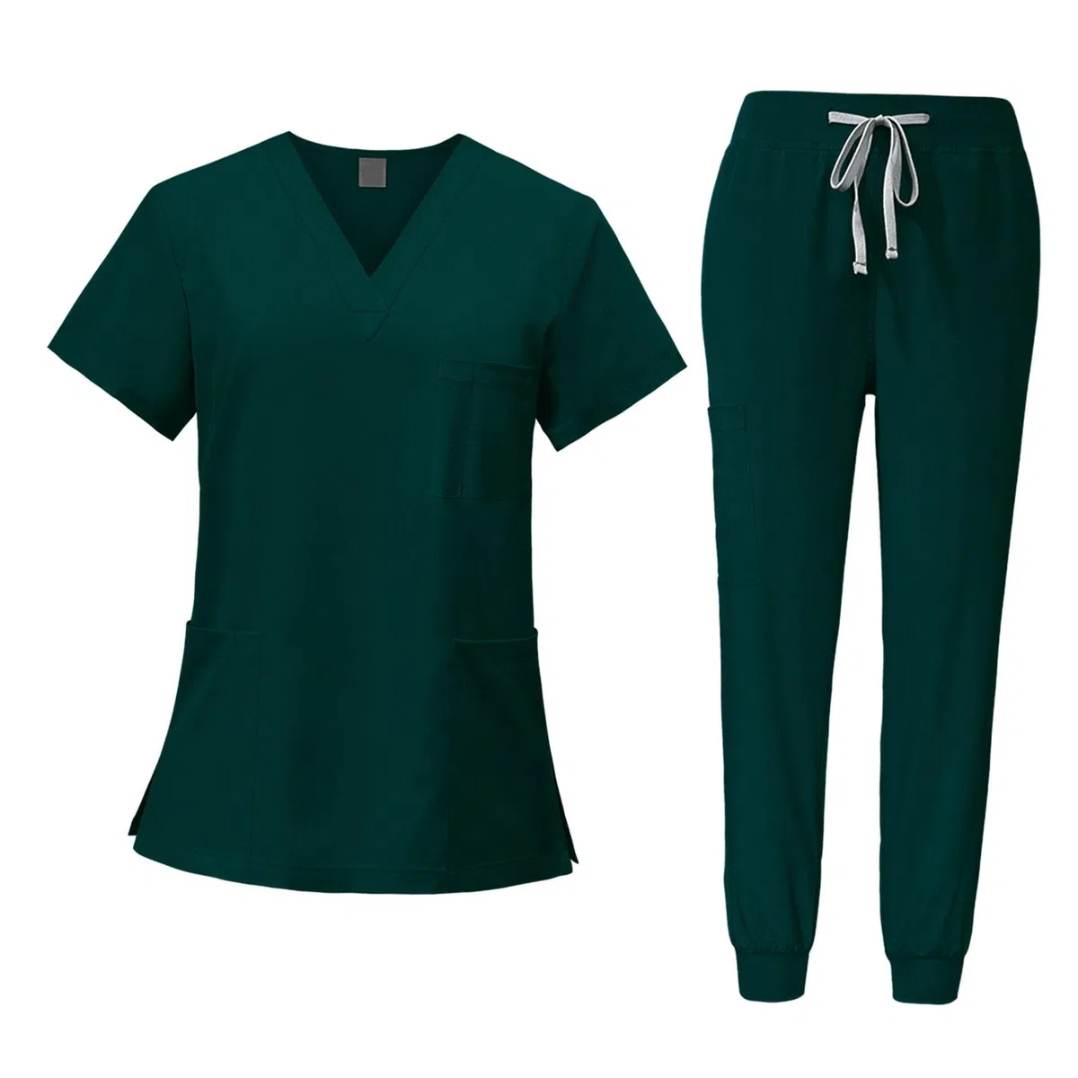 LRXFPIYF Enfermera Conjunto Uniforme Mujer Ropa Sanitaria Pantalón Blusa Accesorios Suave Poliéster Fácil de Lavar Adecuado para Cuidado Personal Centros Médic, Verde oscuro, s