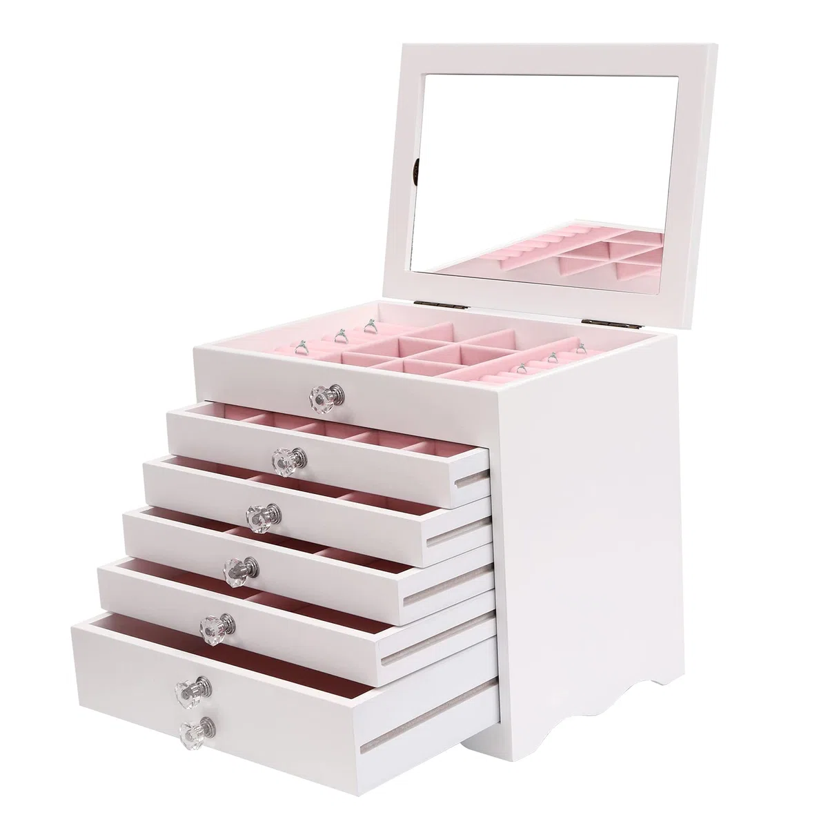 Joyero de 7 capas, 28,1 x 19,5 x 26 cm, con espejo, organizador de joyas, para collares, pendientes, brazaletes