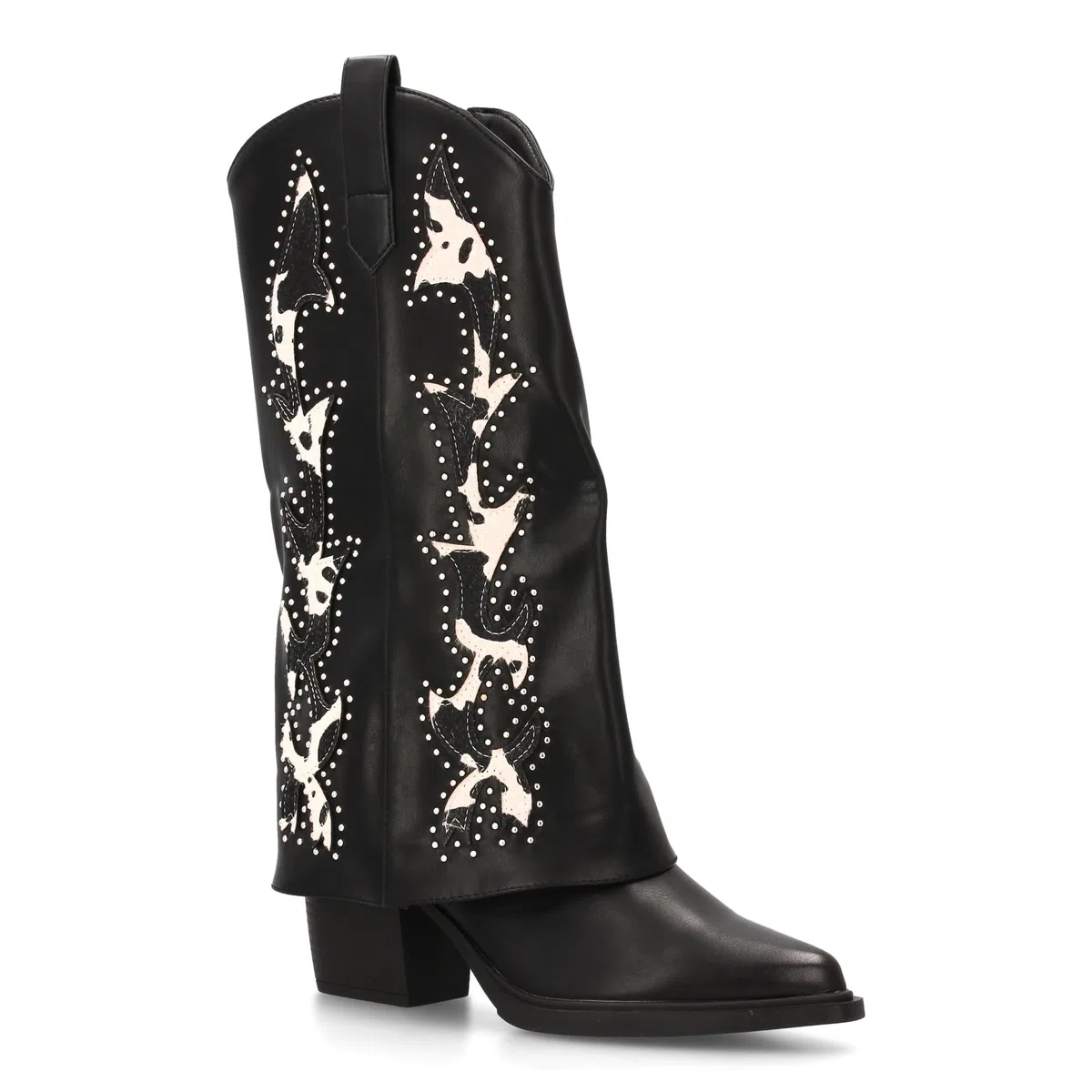 Bota Cowboy para Mujer con Estampados de Animal Print y Tachuelas Diseno Llamativo y Elegante. Ideal Otono Invierno.