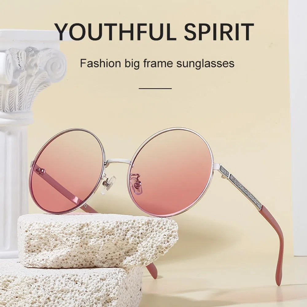 Gafas de sol redondas de gran tamaño para mujer, gafas de sol con espejo para conducir, gafas de sol para mujer con montura grande, lentes con degradado, UV400