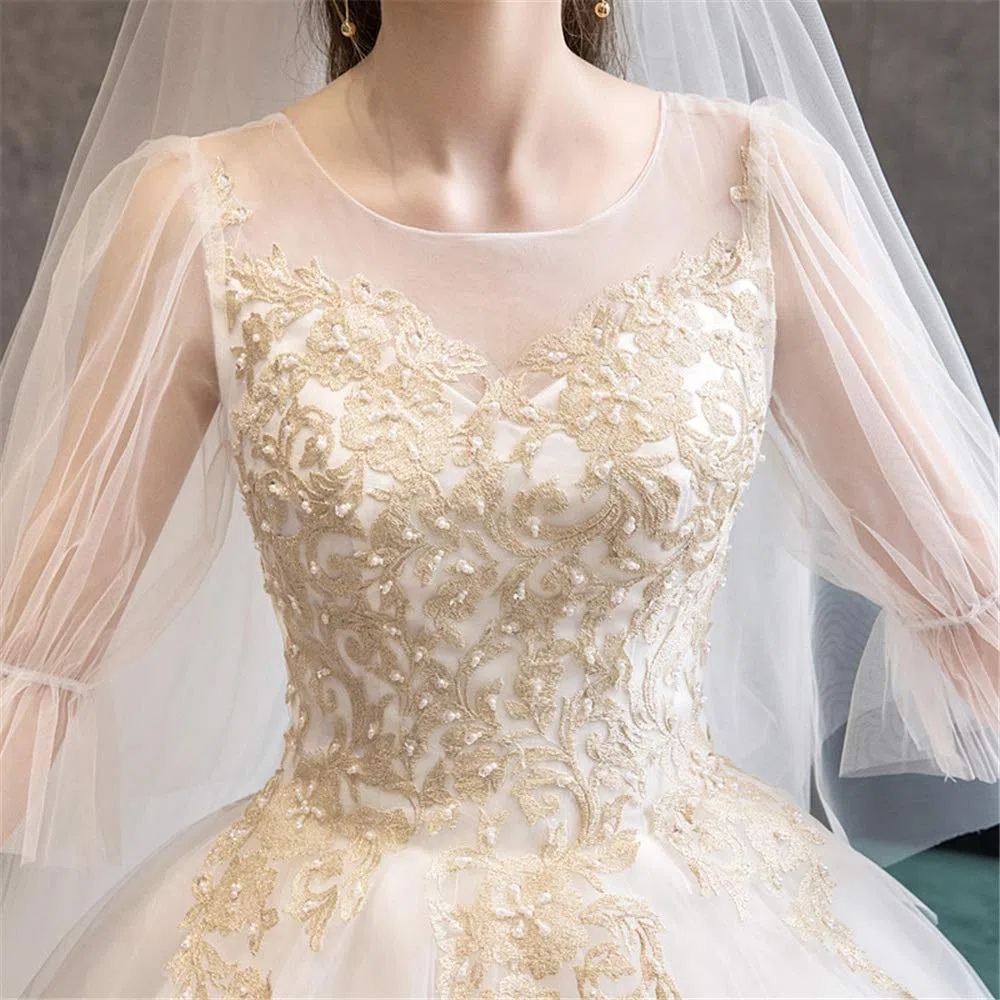 Elegante Vestido de Noche de Boda de Mujer Encaje Chiffon de Manga Larga Encaje Chiffon de Cintura Alta Cóctel de Boda Vestido de Fiesta de Sirena, Blanco, m