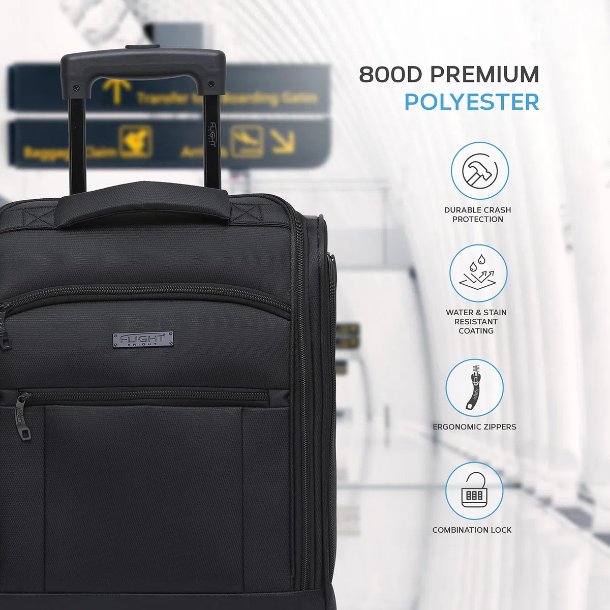 Flight Knight Maleta de Mano Bajo Asiento Embarque No Prioritario easyJet 45x36x20-2 Ruedas - Maleta de Cabina de Tela Suave, Ultraligera y Duradera