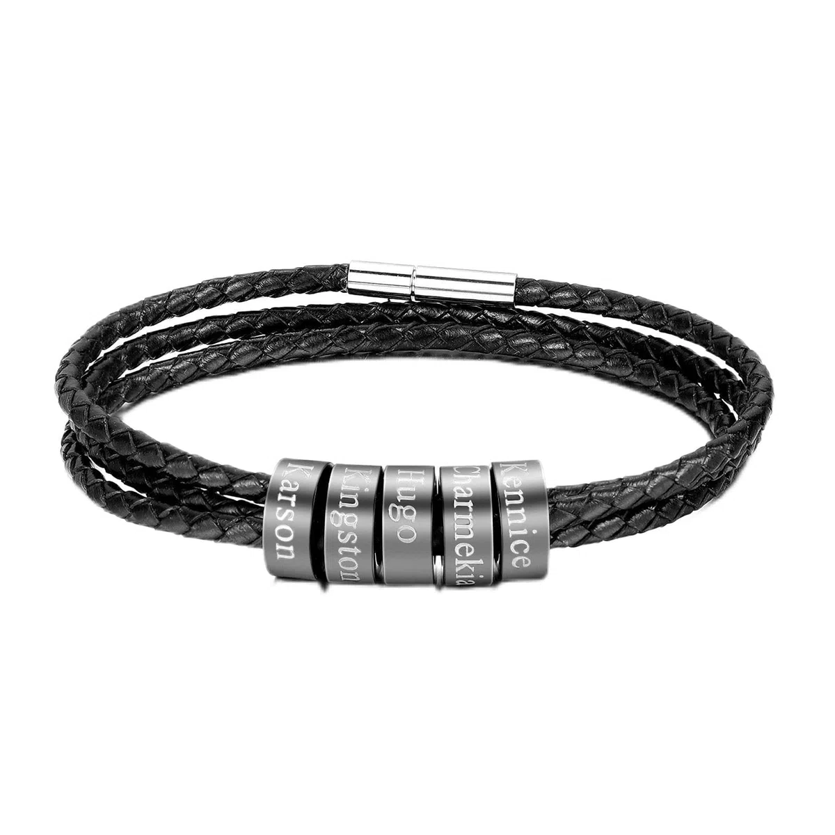Pulsera de cuero trenzada personalizada para hombre, regalo de Navidad para el día del padre para novio y esposo, abalorios personalizados para hombres
