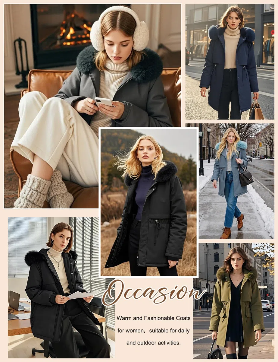 Abrigo Mujer Invierno Chaqueta Largo Parka Gruesa Cálido Chaqueta Polar con Capucha Elegante Abrigos Plumifero Prueba de Viento Chaquetas para Uso Diario y al Aire Libre