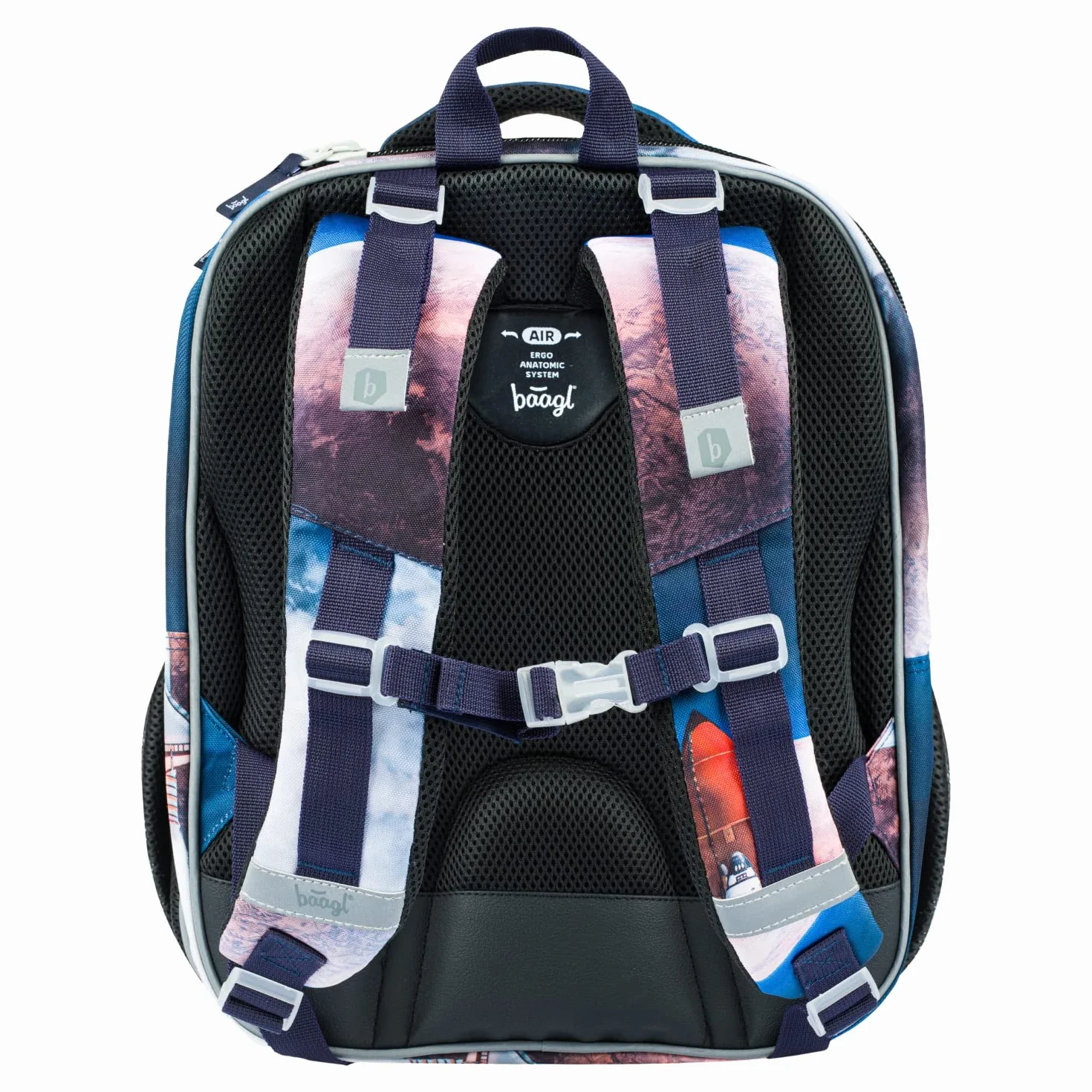 Baagl Shelly - Juego de 3 mochilas escolares para niños a partir de 1ª clase, mochila ergonómica para escuela primaria con correa para el pecho, Space Shuttle, Juego de mochila escolar
