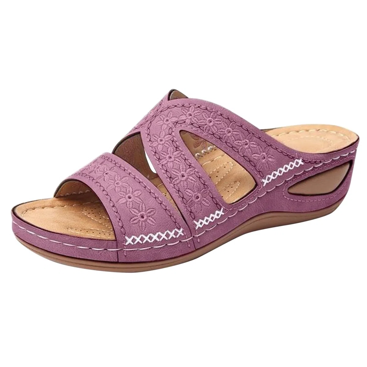 Chanclas de playa para mujer con cuña baja - Zapatillas de verano abiertas Slippers Platform bordado floral sandalia Strappy fáciles de poner sandalias resistentes y ligeras zapatillas casuales de