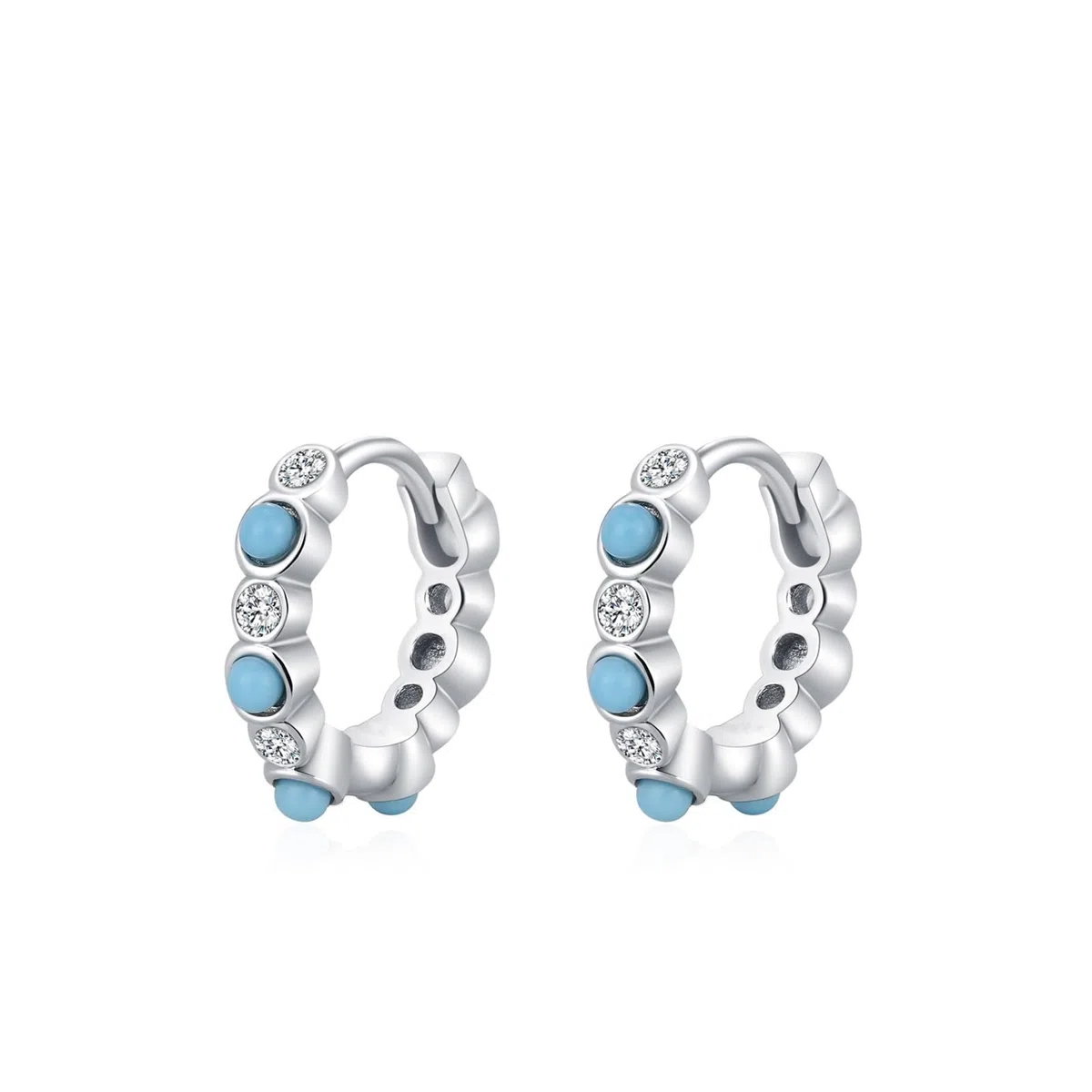 Wycian Pendientes de aro dorados pequeños para mujer con azul turquesa y moissanita, elegantes pendientes de oro para mujer