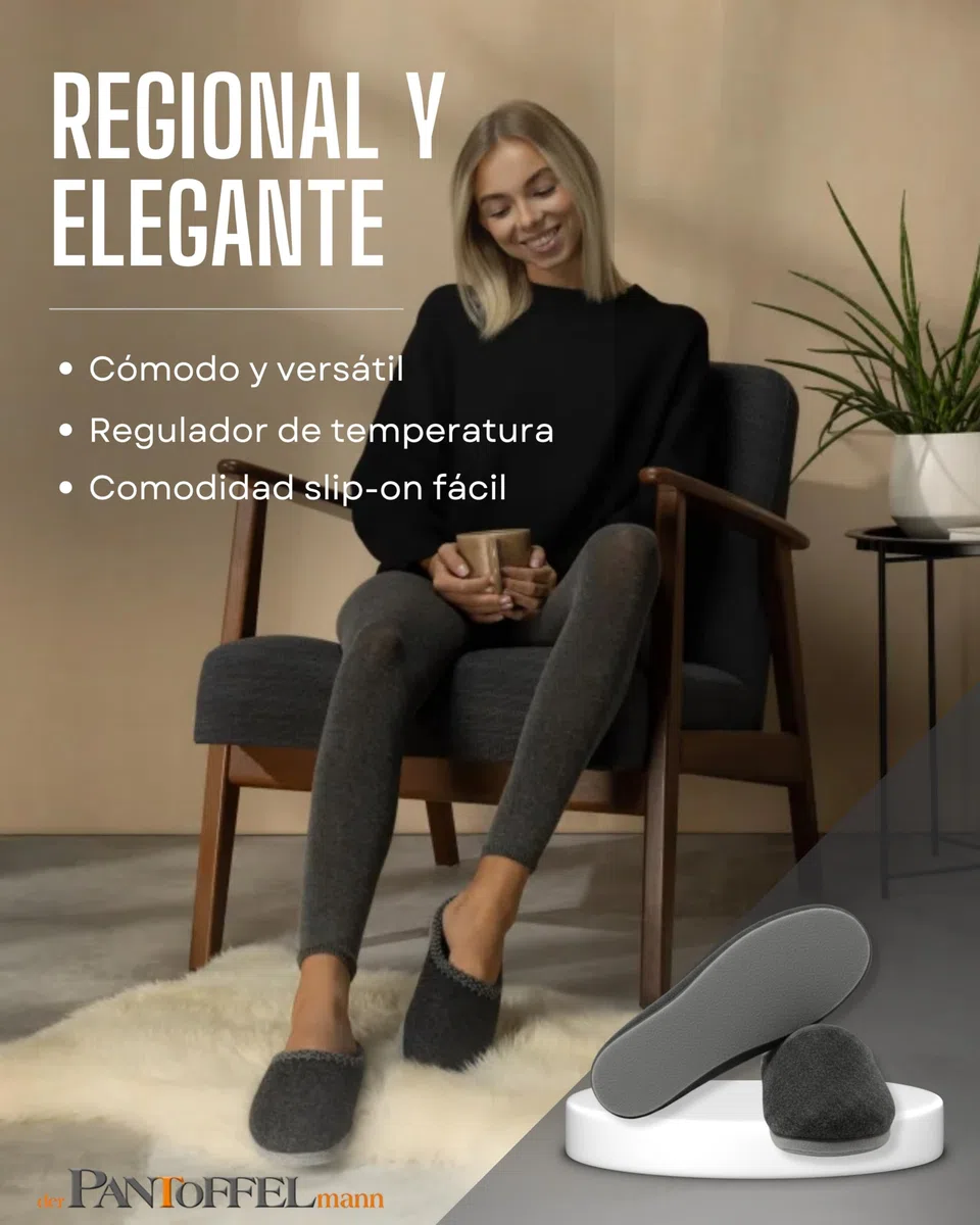 Pantoffelmann pantuflas de lana suela de fieltro antracita I Cómodas pantuflas varios tallas I Zapatillas de casa cálidas y transpirables I Pantuflas hombre y mujer suela de fieltro