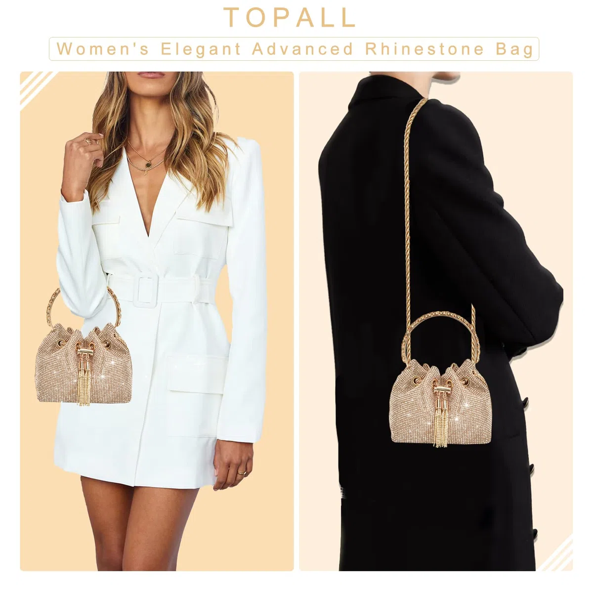 TOPALL Bolso Fiesta Mujer,Bolso de Fiesta Pequeña, Bolso de Mano Noche,Bolso de Mano para Mujer con Purpurina, Bolso Cruzado, Bolso de Novia para Boda, Evento, Citas, Cóctel