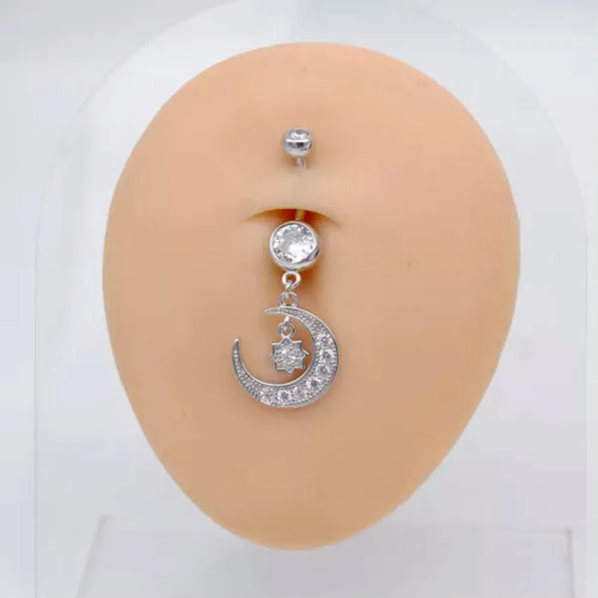Piercing para Ombligo con Barra de Plata de Ley 925 y Cristales de Luna A4401-6 mm