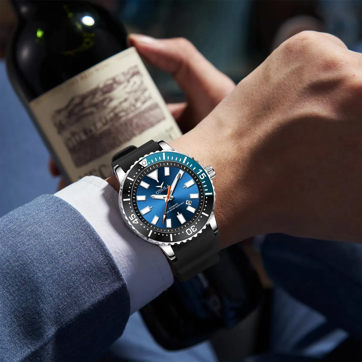 Reloj de pulsera mecánico para hombre, correa de silicona, analógico, visualización de fecha, relojes automáticos de negocios, resistente al agua