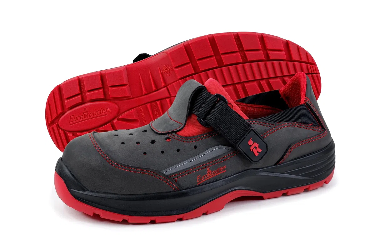 EuroRoutier Hybrid Maine Red Gray, Zapatillas de seguridad certificadas S1 SRC