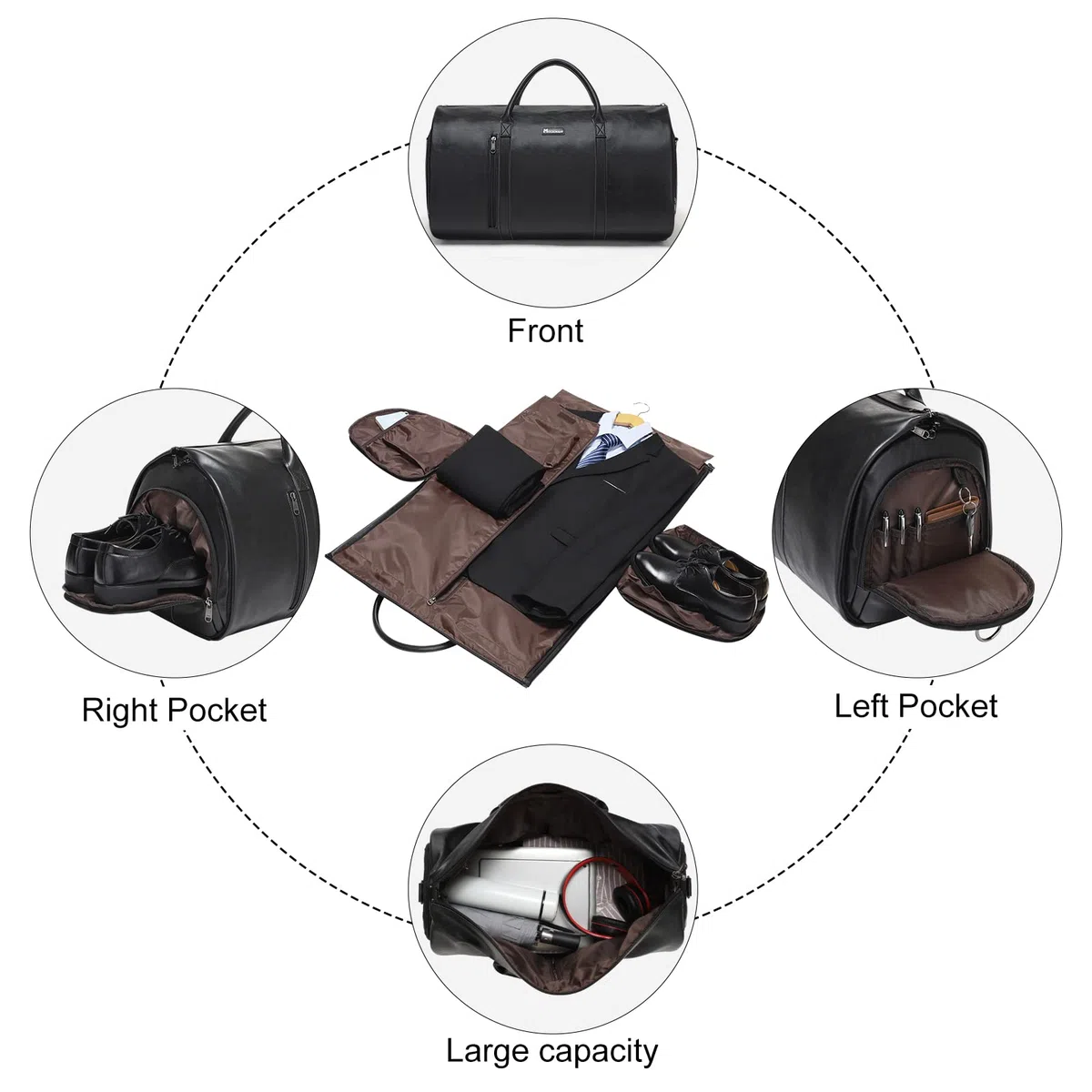 Modoker - Bolsa de Cuero Convertible, Bolsas de Viaje para Ropa y Negocios, Regalo para Hombres y Mujeres, Maleta Impermeable, Color Negro
